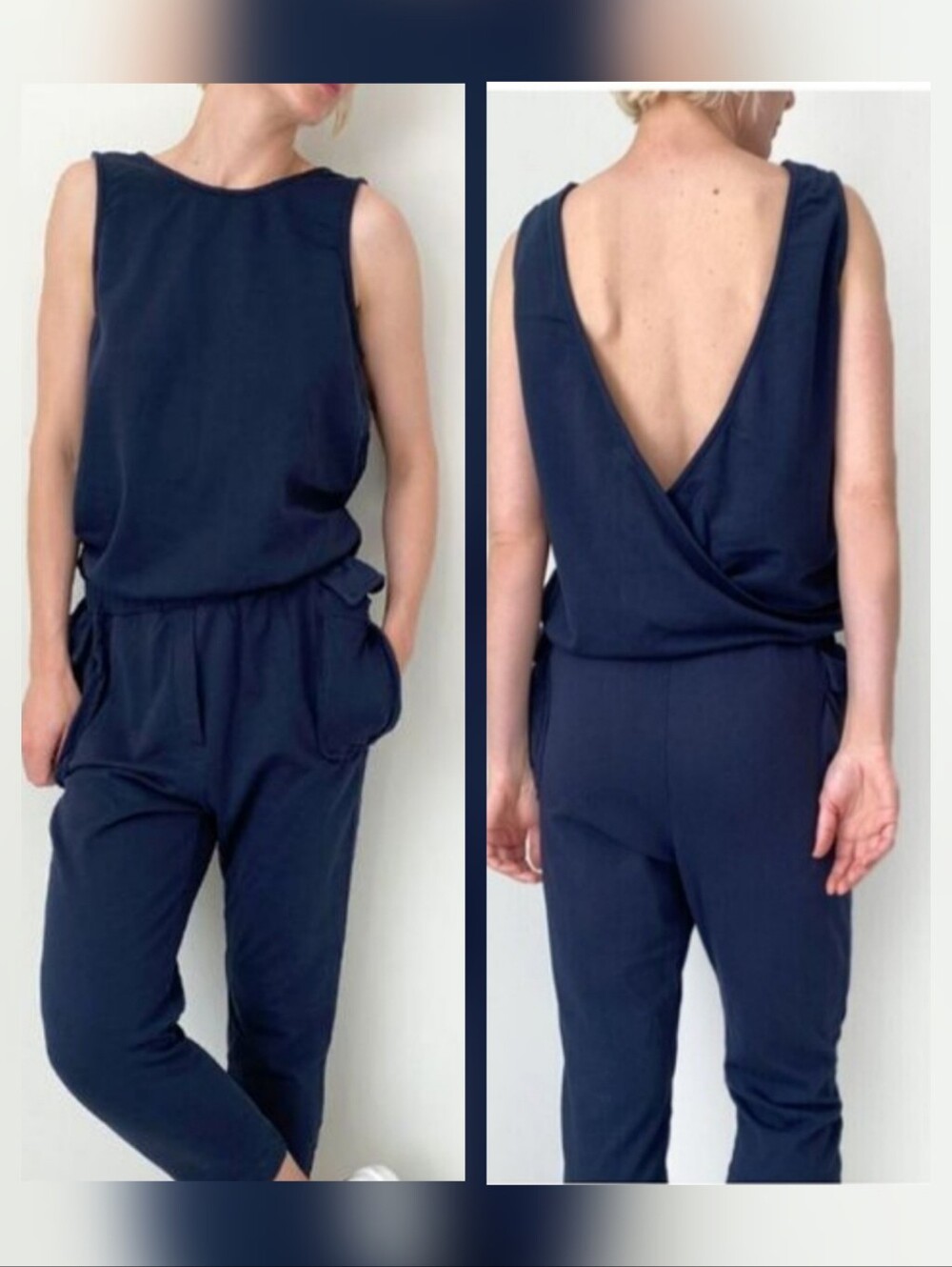 Sibel Saral Ayer cotton Navy Sleeveless Cropped  jumpsuit size small